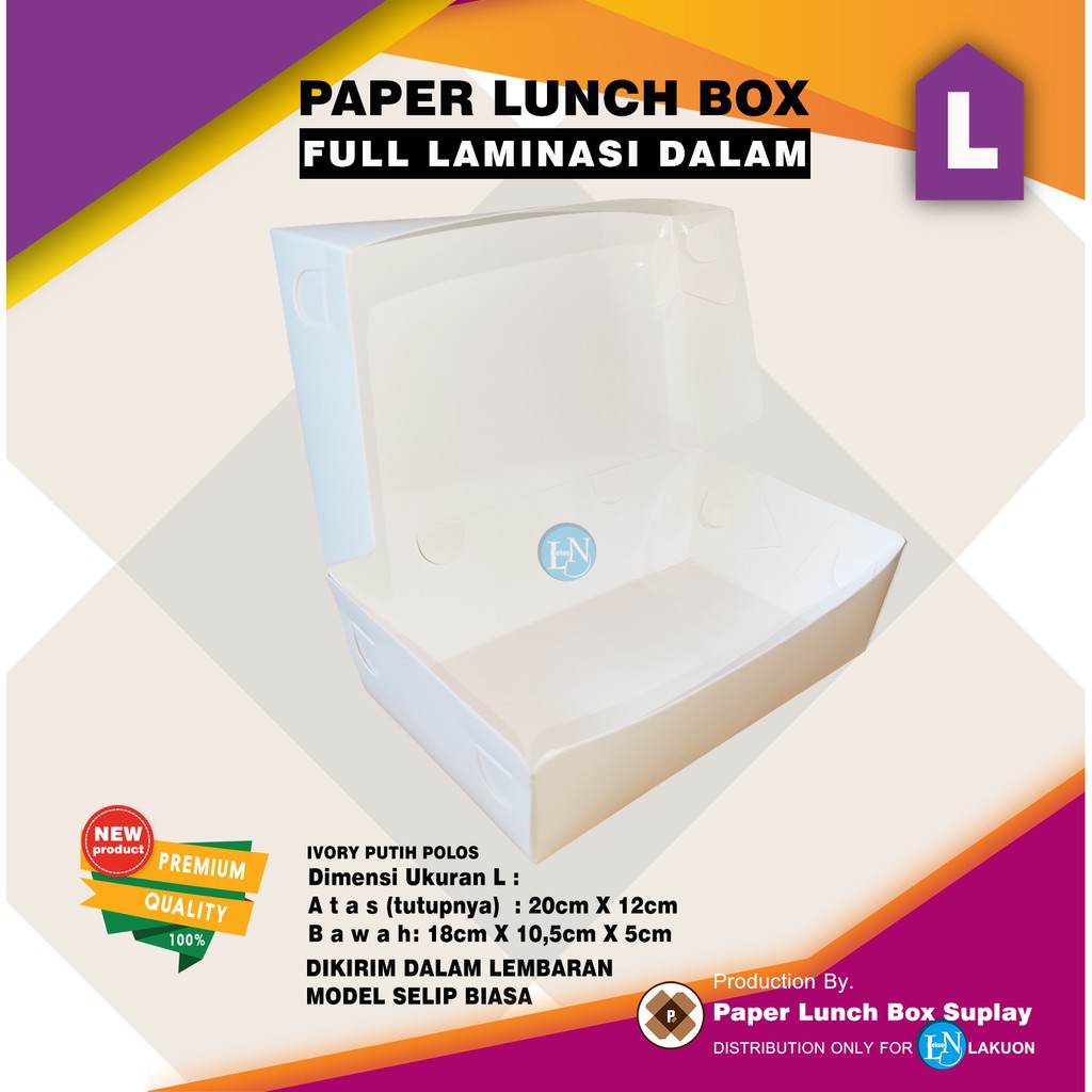 Jual PAPER LUNCH BOX UKURAN L PUTIH POLOS BAHAN IVORY 305 GRAM FULL ...