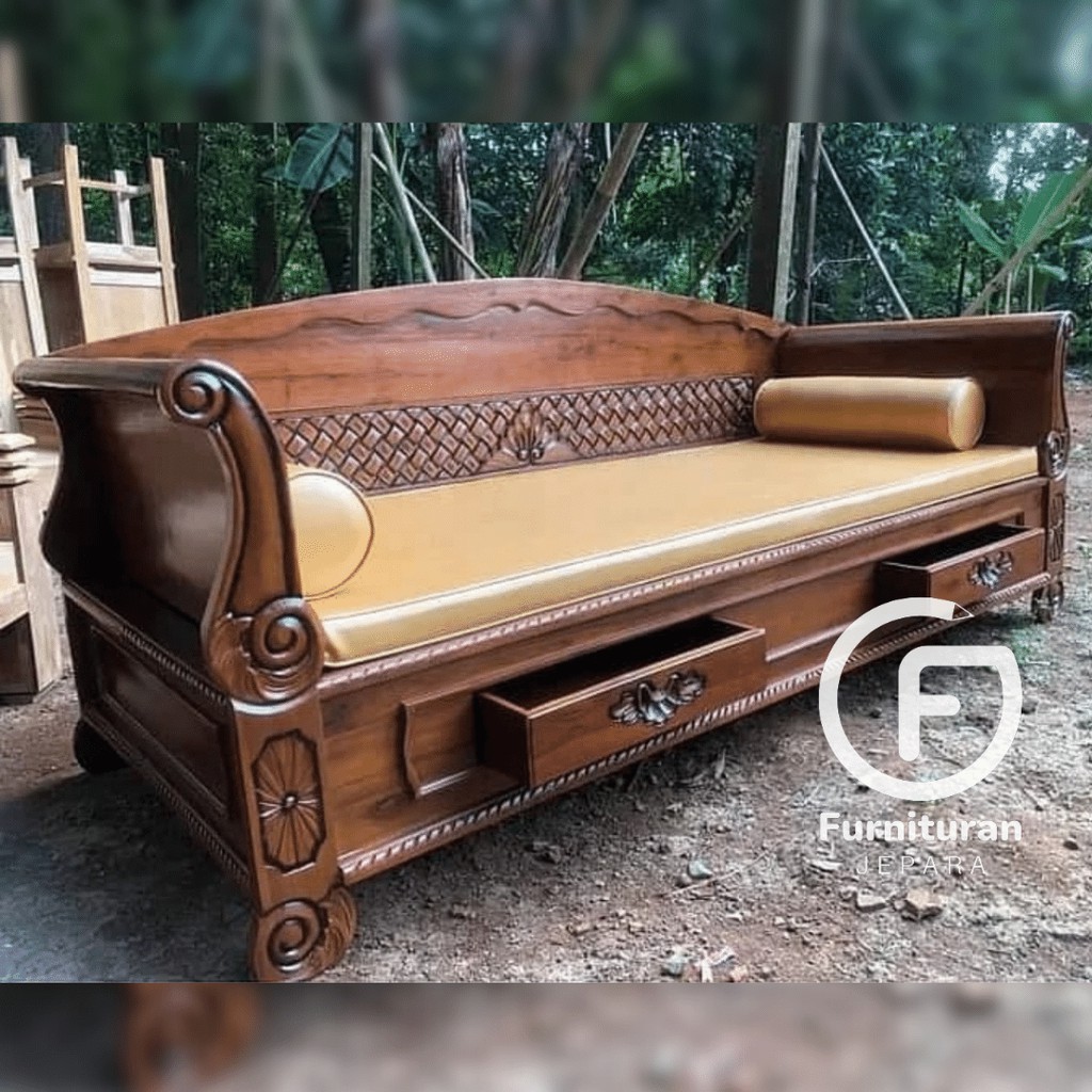 Jual Daybed Jati Ukuran 200x80x90 Bangku Bale Bale Bagong Kepang Full