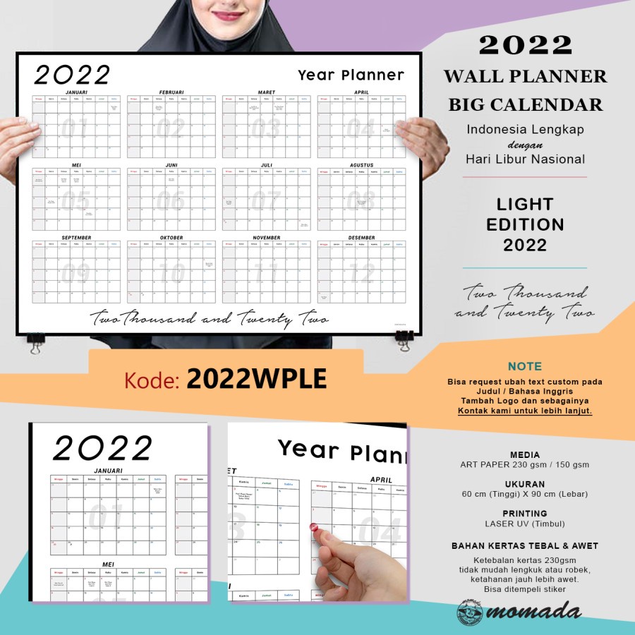 Jual 2022 Wall Planner | Kalender Dinding Besar 2022 Edisi Simple ...