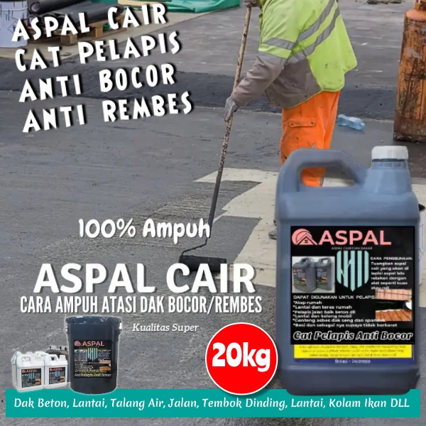 Jual Waterproofing Aspal Cair 20kg Cat Pelapis Anti Bocor Dak Beton Lantai Shopee Indonesia 6176