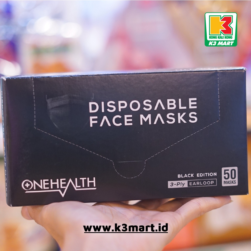 Jual One Health Disposable Face Mask Black Edition 50s | Shopee Indonesia