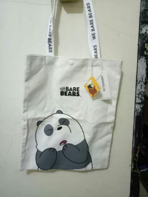 NWT Miniso We Bare Bears Shoppers Tote Bag Grizz Shopping Reusable