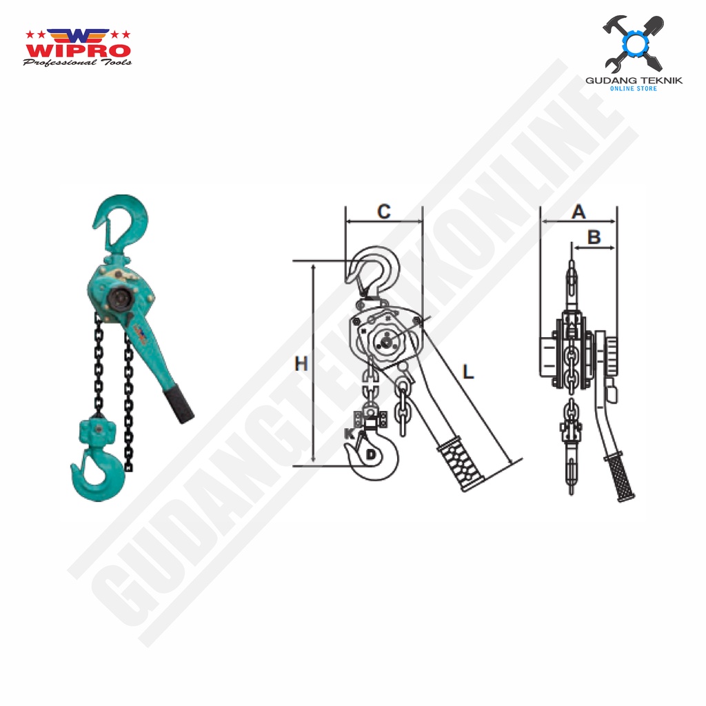 Jual LEVER BLOCK 6 TON X 1,5 Meter WIPRO / Chain Block Katrol Takel