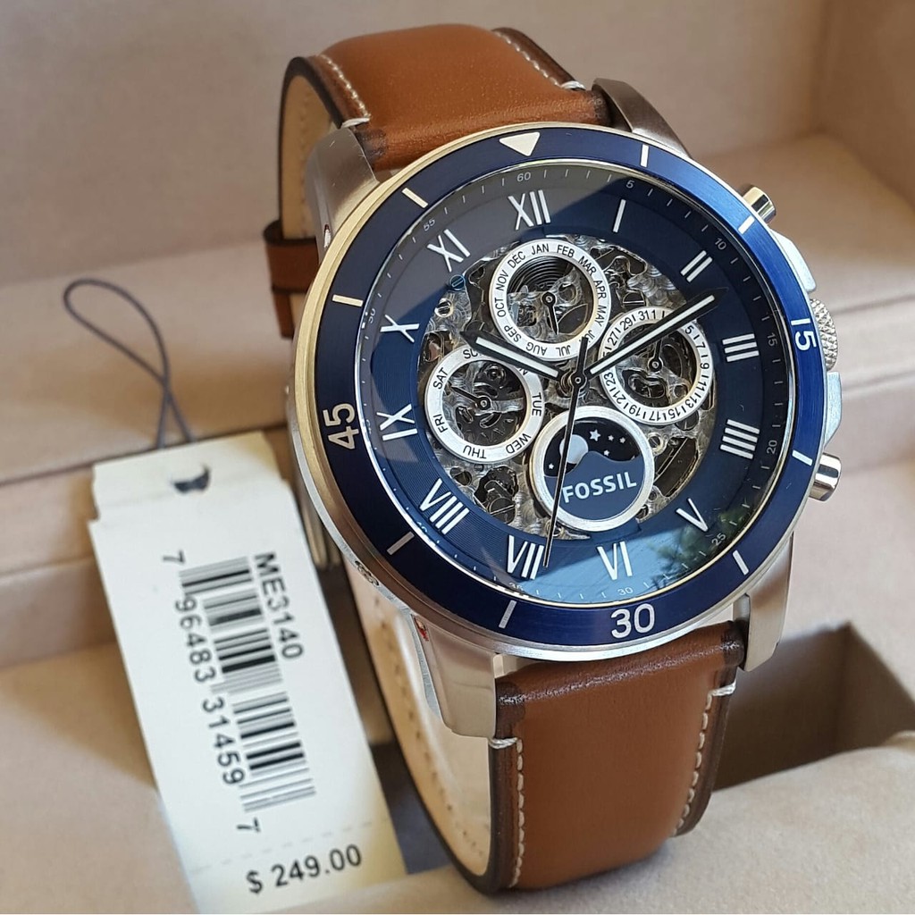 terlaris FOSSIL ME 3140 automatic JAM TANGAN PRIA D45mm strap leather include box tin