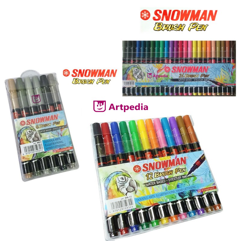 Jual Murah Snowman Brushpen Brush Pen Set Isi Kuas Kaligrafi Warna Snowman Brush