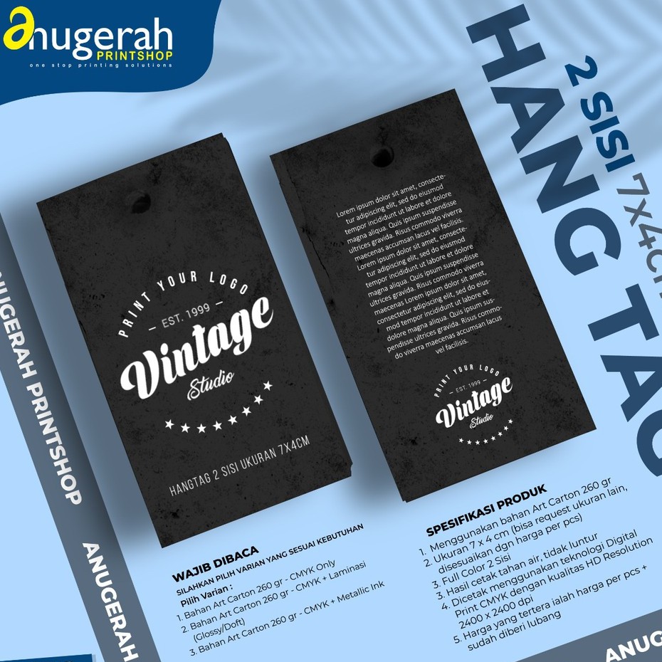 Jual Hangtag Hang Tag Label Produk Label Merk Pricetag 2 Sisi Art