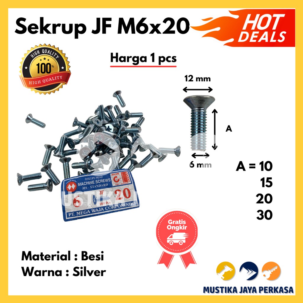 Jual Sekrup Skrup JF FH Besi Silver Baut Triplek Tapping M6 | Shopee ...