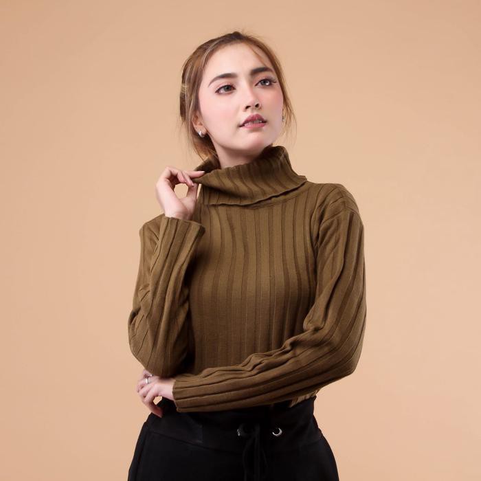 Jual SWEATER RAJUT MULAN TURTLENECK COKLAT WANITA Shopee Indonesia