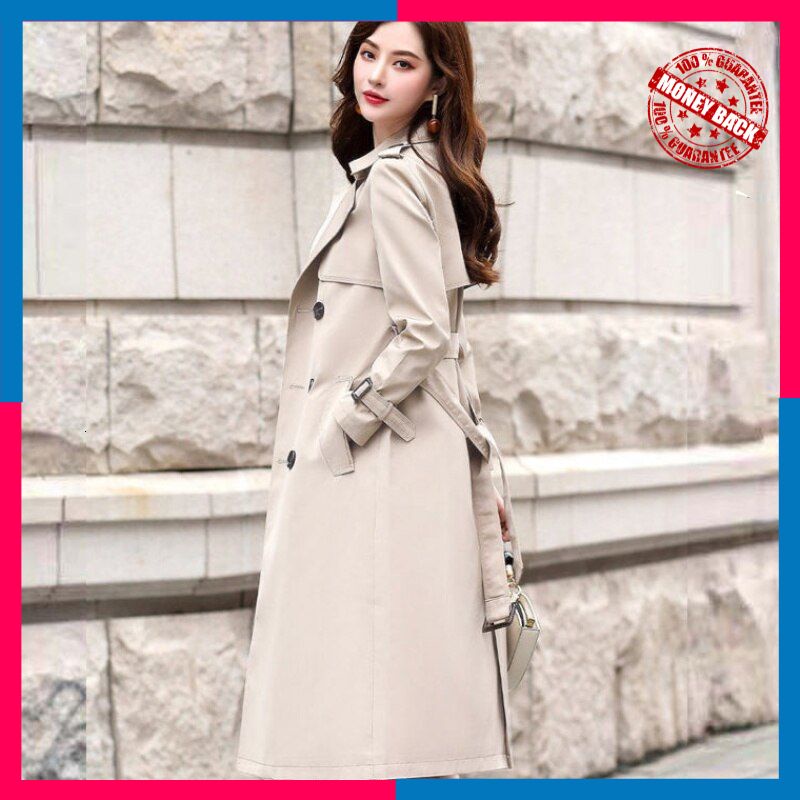 Jual Trench Coat Wanita Elegan Ftlzz New Autumn Winter Women Turn Down Collar Double Breasted 7651