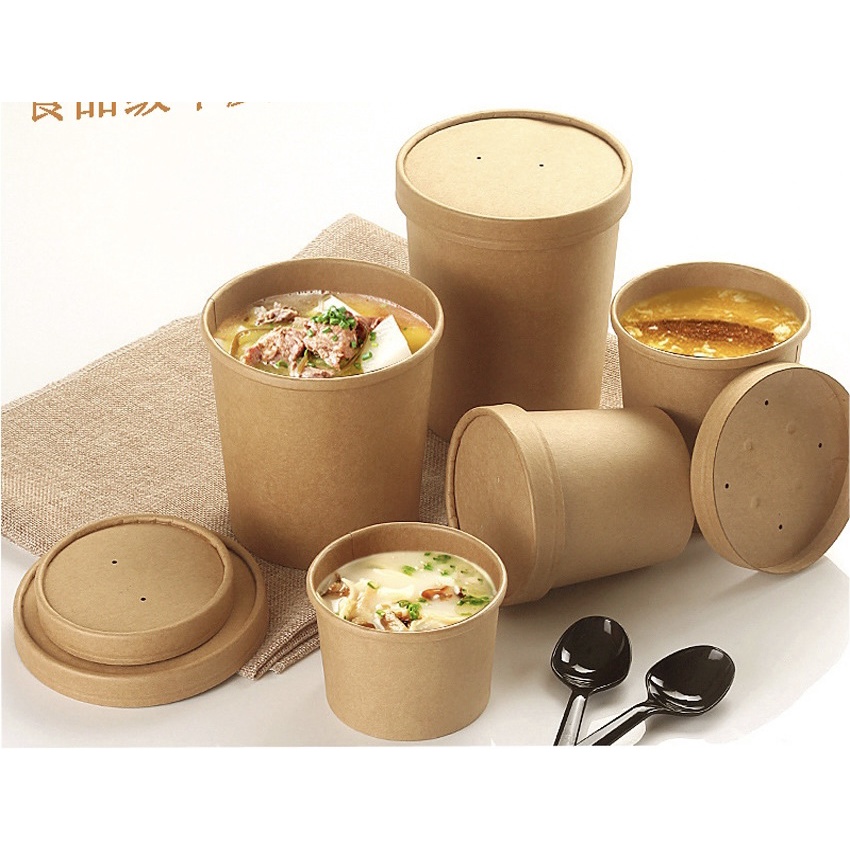 Jual Brown paper cup soup/mangkok kertas kraft coklat cup sup + tutup ...