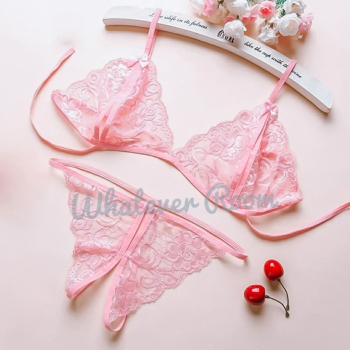 Jual Sexy Lingerie Bra Dan G String Set - Merah Muda | Shopee Indonesia