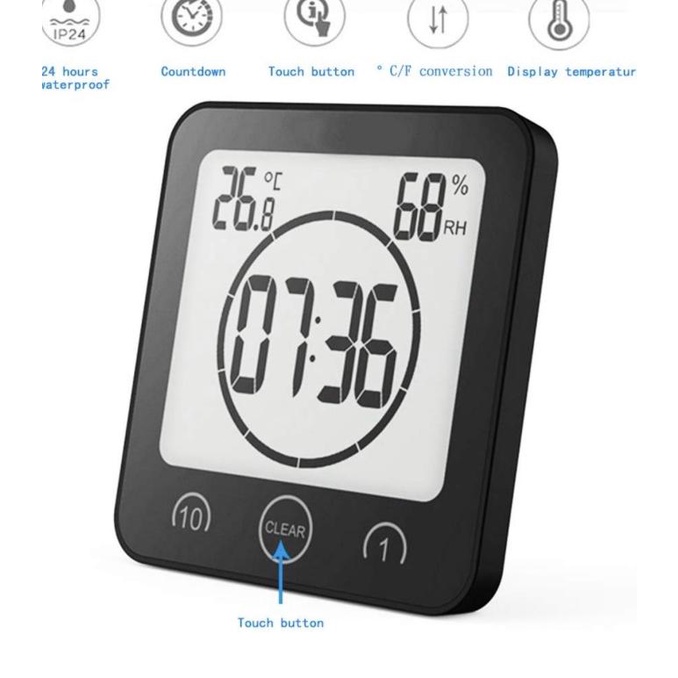 Jual Emate Waterproof Shower Clock thermometer Hygrometer Alarm Sauna