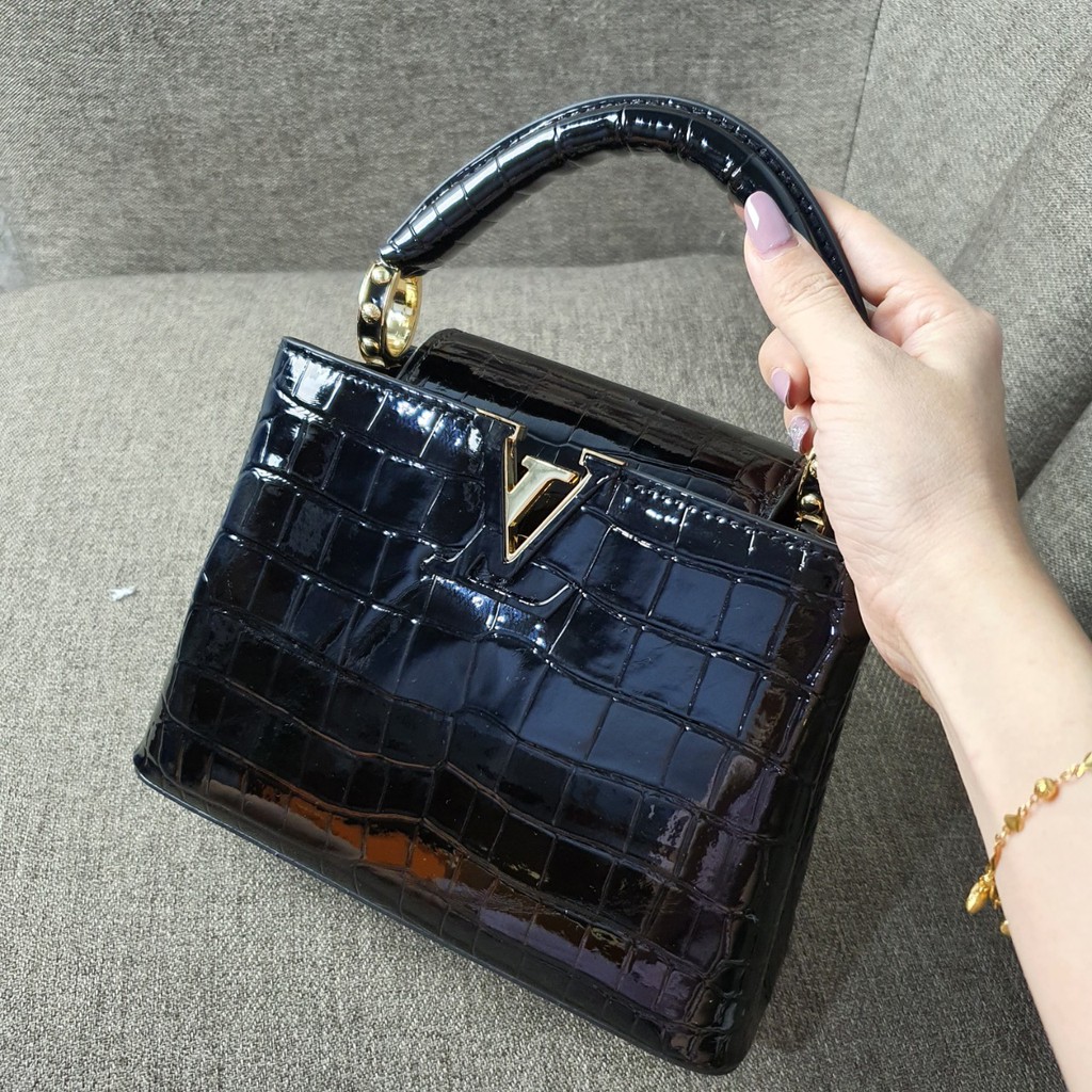 Tas LV Capucines Mini Croco Leather Hitam