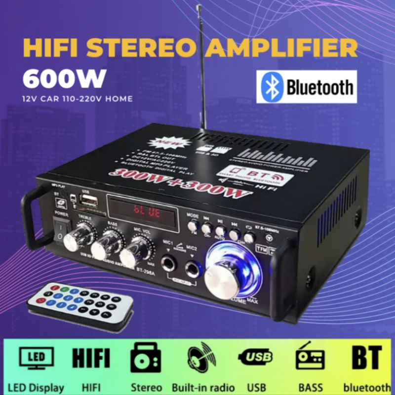 Jual Amplifier Bluetooth Karaoke 600W Power Ampli BT 298A / Ampli ...