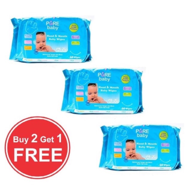 Jual 3pcs Pure Baby Hand and Mouth Baby Wipes / Tissue basah bayi ...