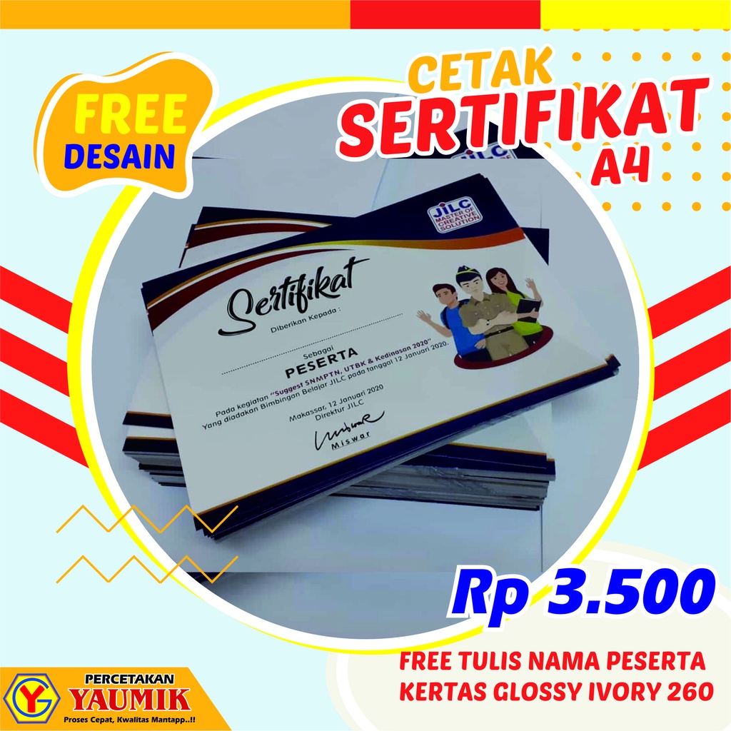 Jual Cetak Sertifikat Full Color Murah Print Piagam Murah Shopee