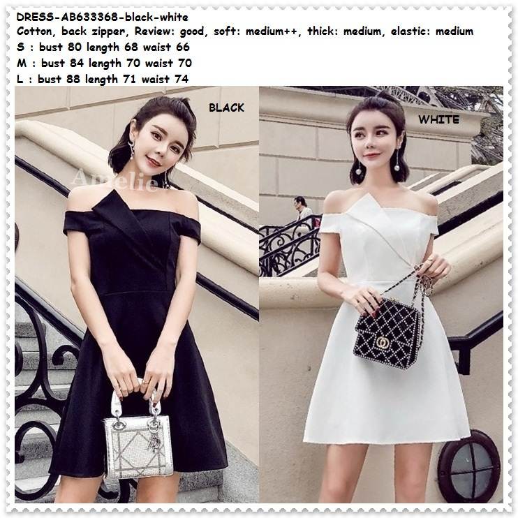 Jual Party Mini Dress Gaun Pesta Sabrina Korea Import Ab Hitam Putih Shopee Indonesia
