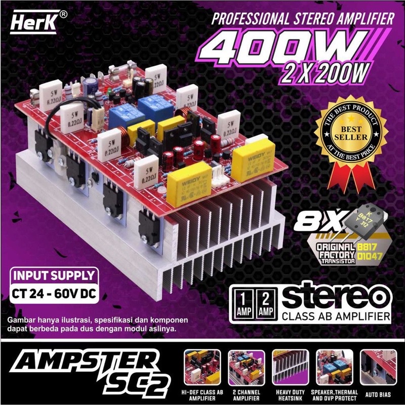 Jual KIT POWER AMPLIFIER STEREO AKTIF AMPSTER SC2 SC-2 SC 2 2X200W ...