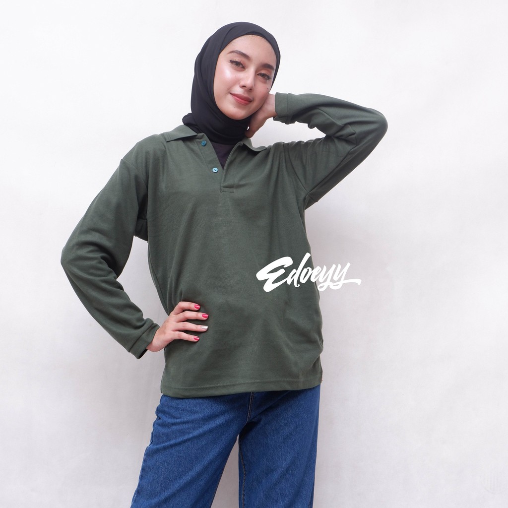 Jual Kaos Polo Shirt Wanita Lengan Panjang Army Baju Kerah Berkerah