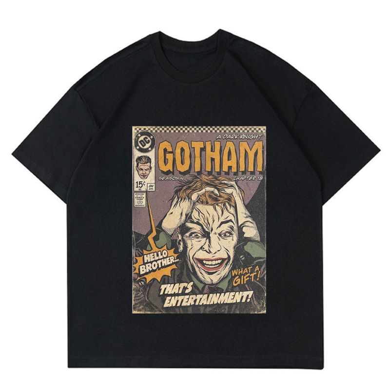 KAOS DC COMICS GOTHAM T-SHIRT VINTAGE JOKER FILM MOVIE GOTHAM KAOS BAJU  HITAM JOKER