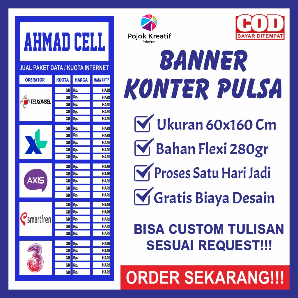 Jual Banner Baner Bener Benner Spanduk Sepanduk Backdrop Plang Poster Usaha Daftar Harga Pulsa 3880