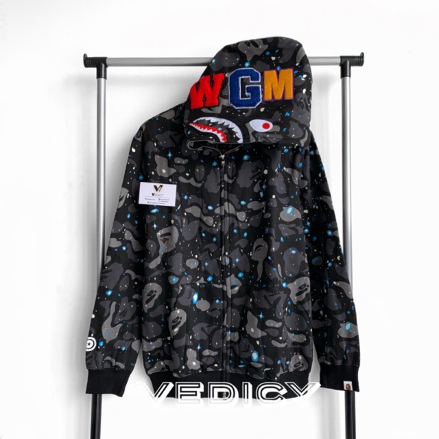 HOODIE JAKET BAPE A BATHING APE SHARK SPACE GALAXY GLOW IN THE DARK SUPER MIRROR 1 1 ORIGINAL