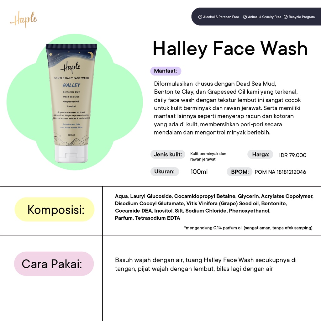 Jual HAPLE Halley Face Wash UPGRADED VERSION EXTRA 20 ML - netto 120 ml ...