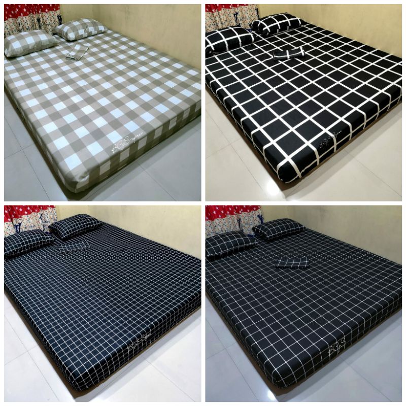 Jual Sprei Aesthetic Motif Kotak Hitam Kotak Putih Kotak Abu Uk