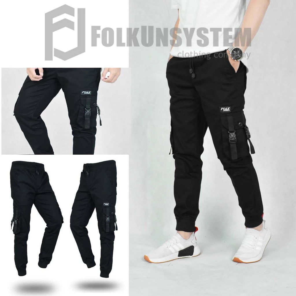 Pratinjau Celana pria jogger cargo gesper panjang FOLKSYSTEM original