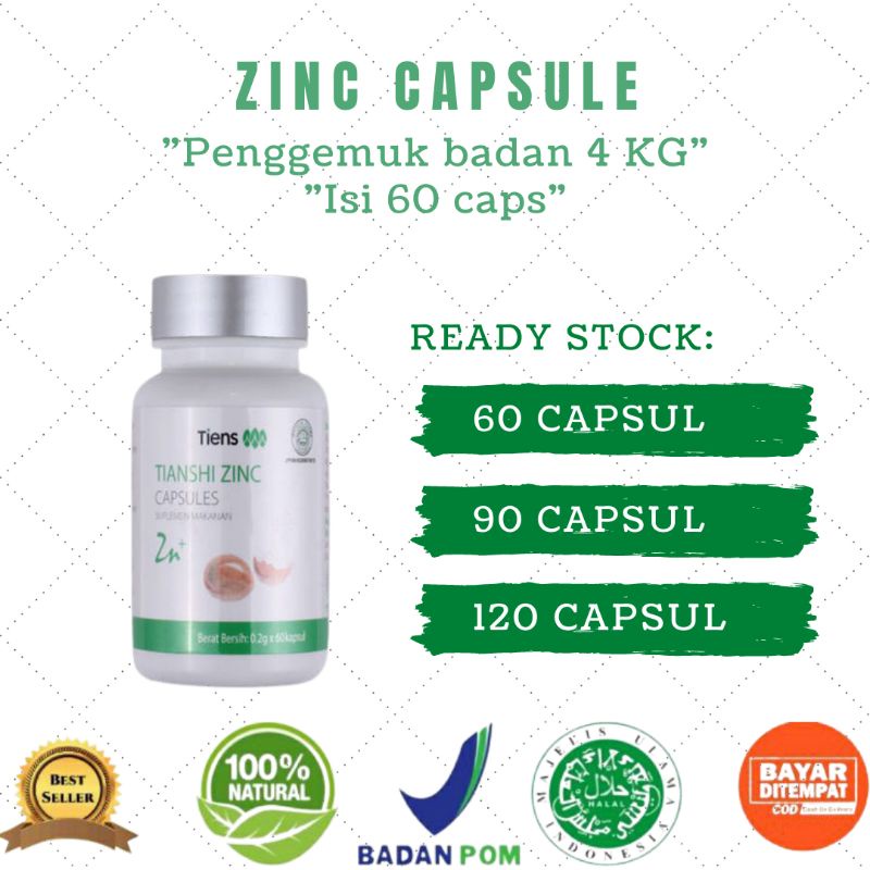 Jual ZINC CAPSULES SUPLEMEN DAN VITAMIN PENGGEMUK BADAN ORIGINAL TIENS