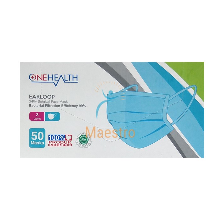 Jual Masker Medis OneHealth 3-Ply Earloop Surgical Bedah Face Mask One ...