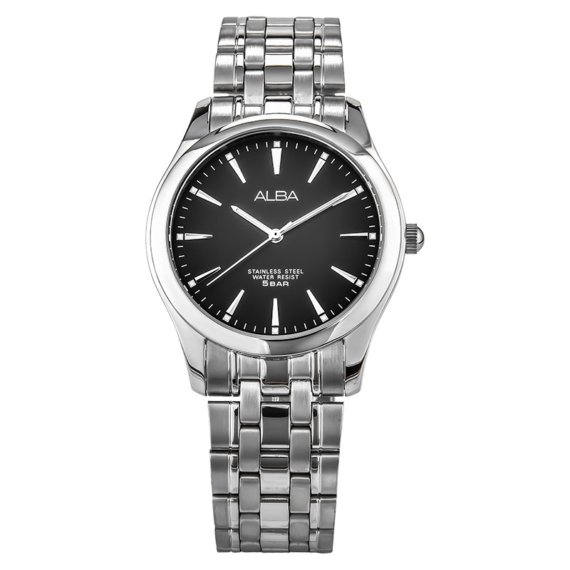 Jual Jam Tangan Pria Alba ARSY19X1 Men Black Dial Stainless Steel Strap
