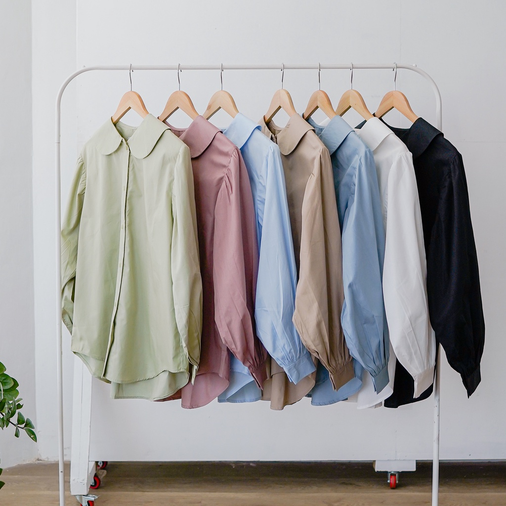 Jual ANSSY - Mina Oversized Round Collar Shirt - Kemeja Kerah Bulat ...