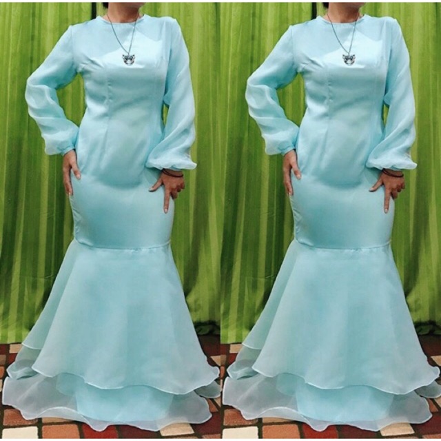 Jual Dress Duyung Muslimah Organza Jepang Termurah Bonus Kalung