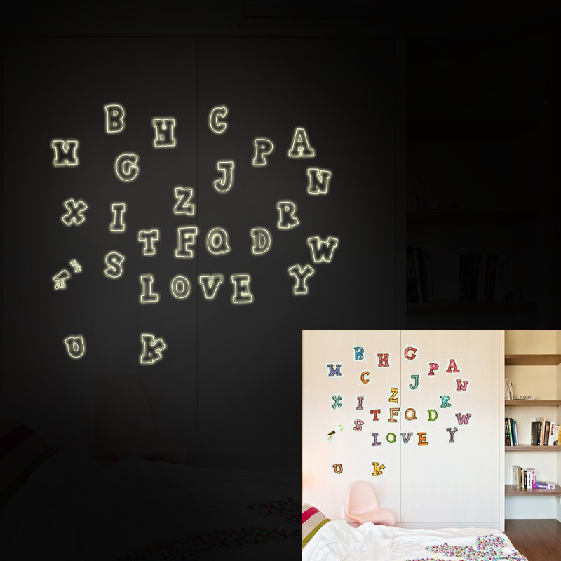 Jual Y0001 ABJAD STICKER FOSFOR GLOW IN THE DARK STIKER DINDING ...