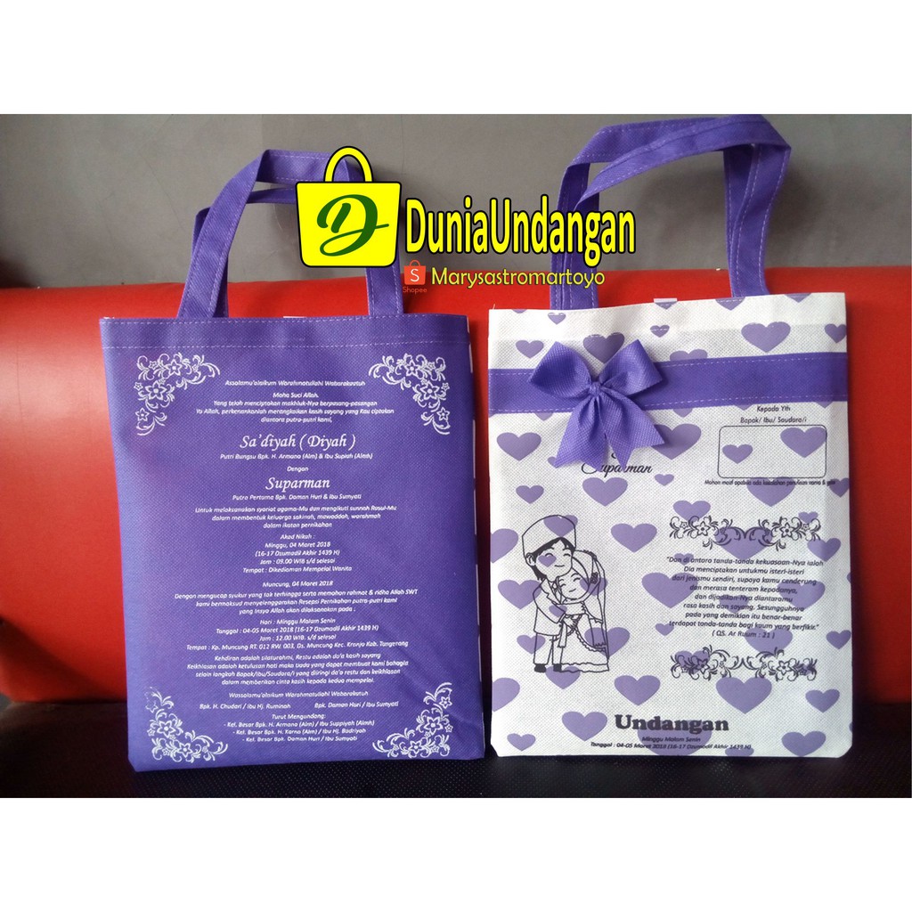 Jual Undangan Kreatif Undangan Tas Unik Terbaru Motif Love Harga Grosir