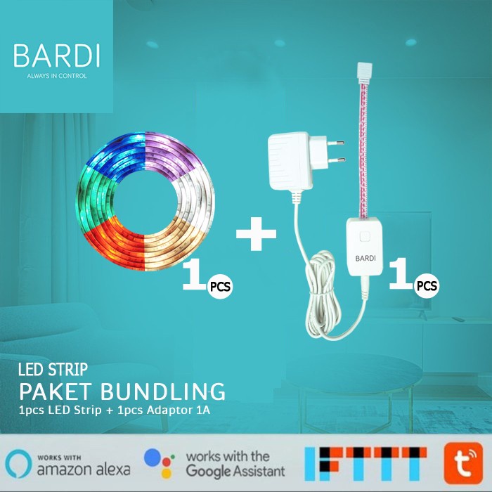 Jual BARDI Bundling 1 LED Strip RGBWW Wifi 2m & Adaptor 4m 1A Lampu