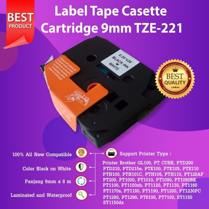 Jual Label Tape TZE-221 9mm Black On White Brother PT-H110 P950NW ...