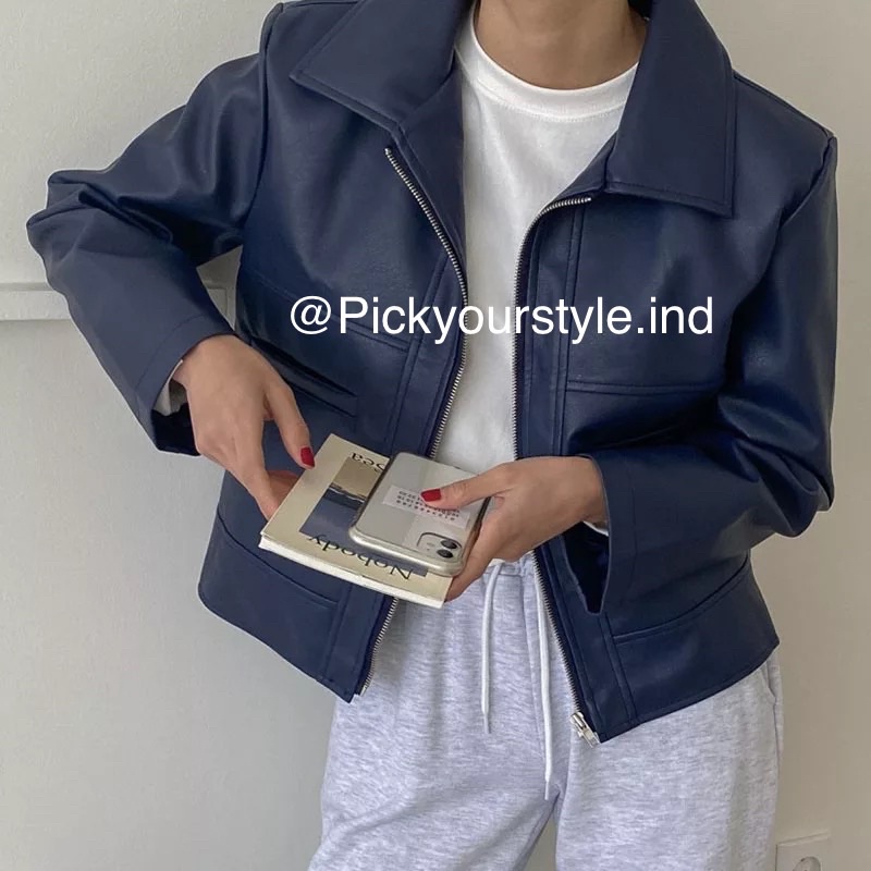 Jual Jaket Kulit kemeja crop leather jacket | Shopee Indonesia