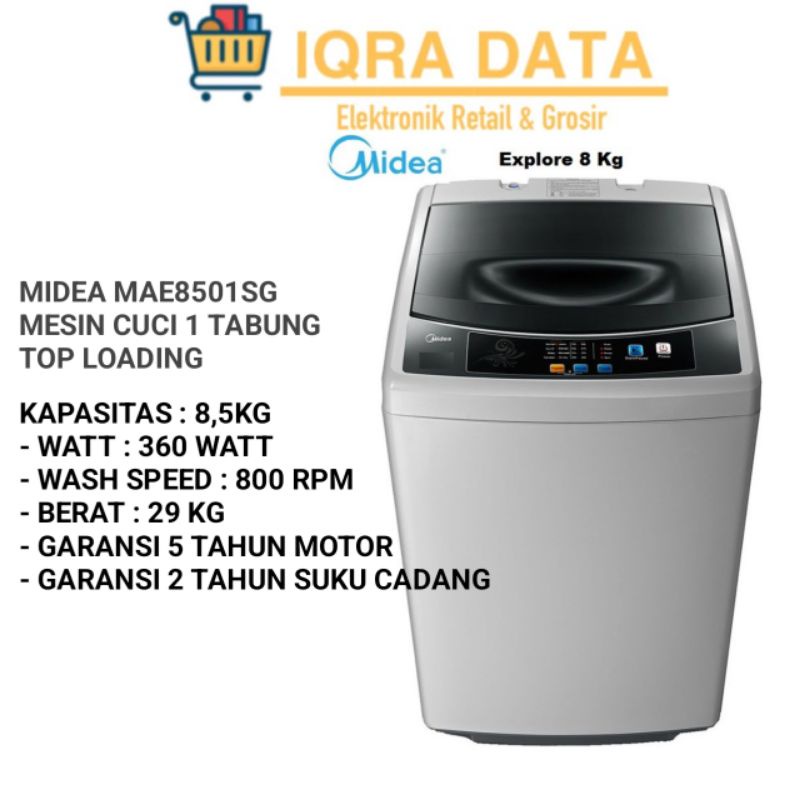 Jual MESIN CUCI 1 TABUNG TOP LOADING 8.5 KG MIDEA MAE8501 GARANSI RESMI ...