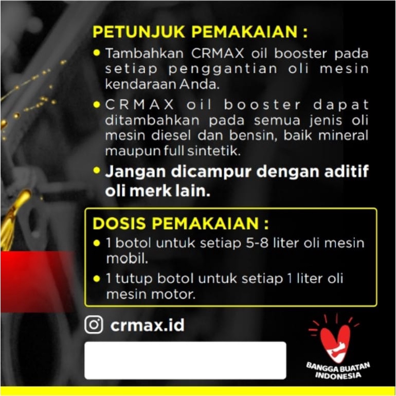 Jual CRMAX Performance Additive Oil Booster – Aditif Oli Mesin Mobil ...