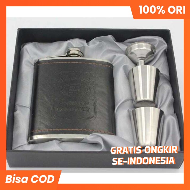 Jual Botol Bir Whistkey Hip Flask Stainless Steel Gepeng Original Dan 2 Gelas Kecil PS 04 One