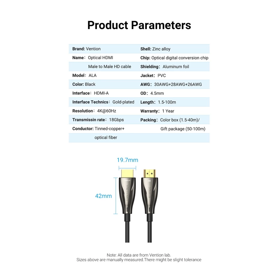 Vention Kabel HDMI Optical 100M High Speed Active Premium