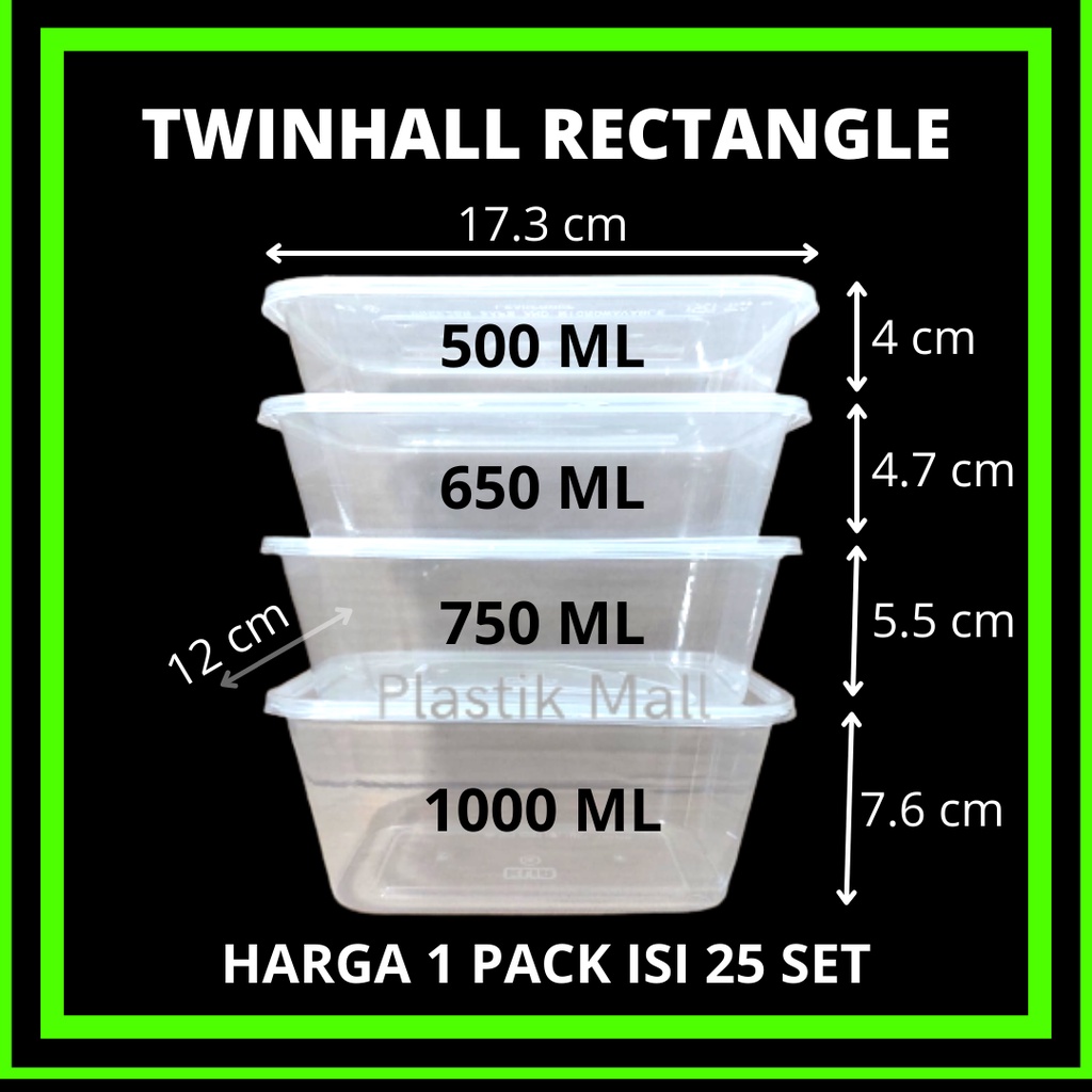 Jual Is25set Thinwall Rectangle 200ml 500ml 650ml 750ml 1000ml