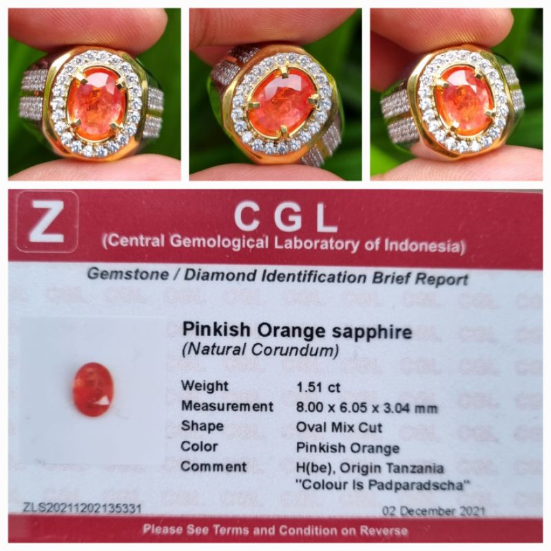 Jual Natural Pinkish Orange Sapphire Padparadscha Color Memo 1.51 crt ...