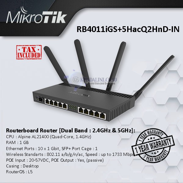 Jual Mikrotik Routerboard RB4011iGS+5HacQ2HnD-IN SFP + Wireless Dual ...