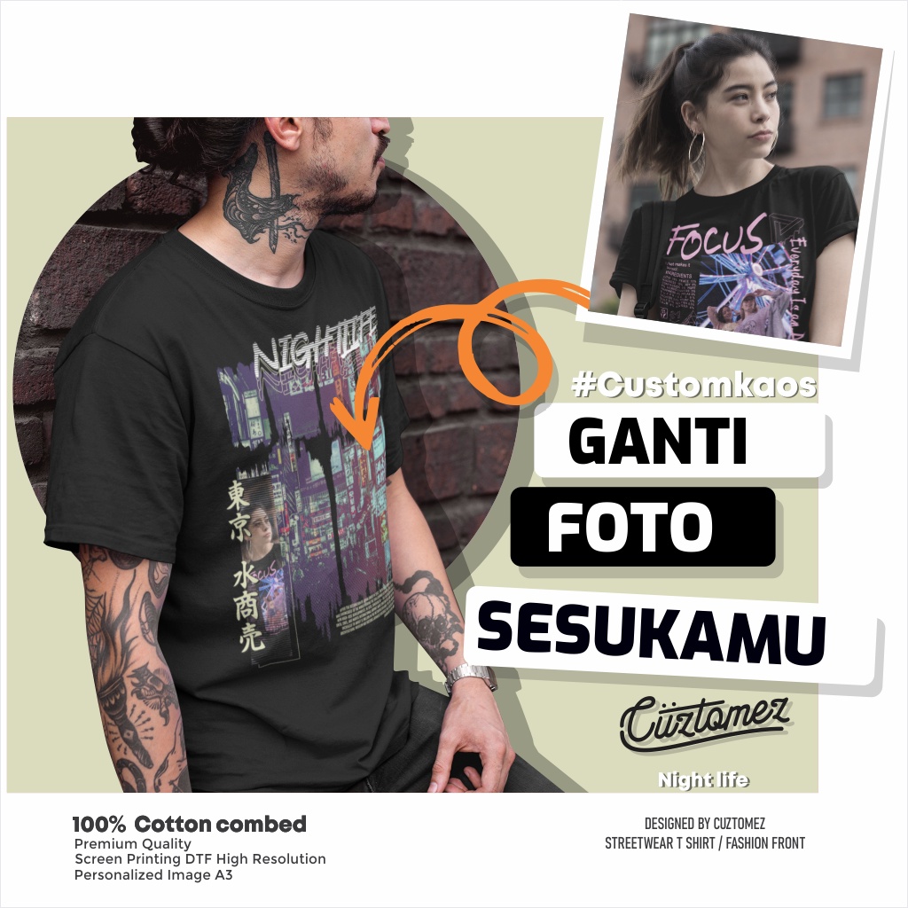 Jual Cuztomez Kaos Custom Foto Streetwear Bucin Aesthetic Yang Viral Desain Night Life