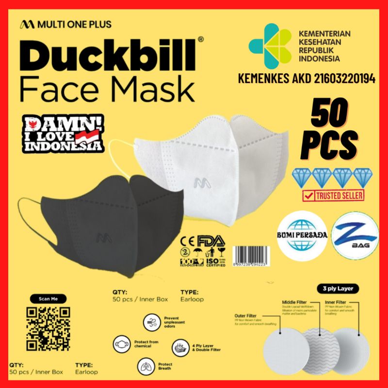 Jual Masker Duckbill Multi one plus kemenkes akd MEDIS 3 PLY isi 50pcs ...
