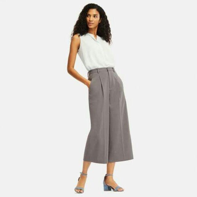 Jual UNIQLO WOMEN Drape Wide Leg Cropped Pants Shopee Indonesia