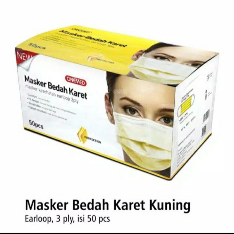 Jual Masker Bedah Karet 3 Ply OneMed Box Isi 50psc - Kuning | Shopee ...